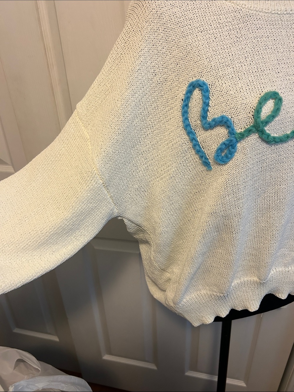 Cream 'Beach' Crewneck Sweater with Multicolor Stitching - Picture 4 of 6